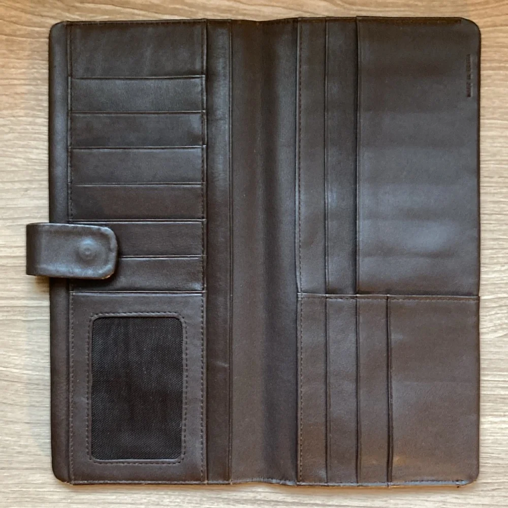Francesco Biasia long travel wallet passport document leather and canvas